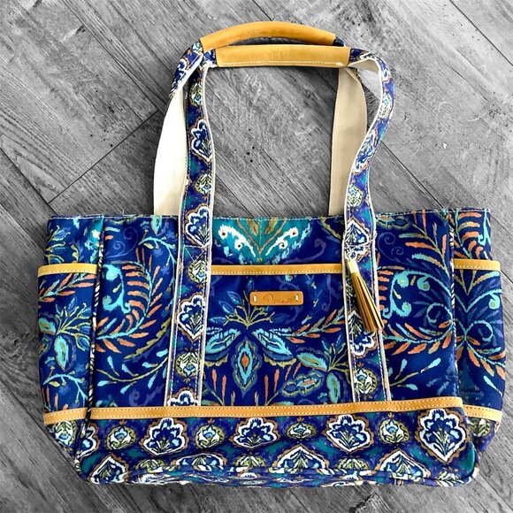 Dena Ikat Paisley Kumari Large Tote With Leather Accents - Picture 2 of 10